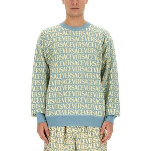 VERSACE All-Over Logo Jacquard Knit Sweater Men MULTICOLOUR Sweaters & Cardigans